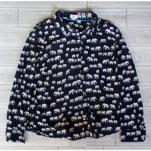 Crown & Ivy Navy with White Elephants Button-Up